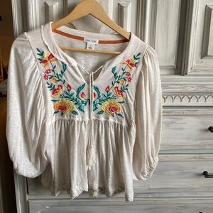 White & floral blouse